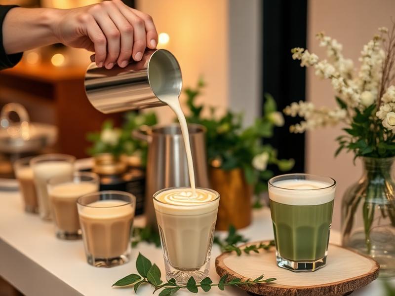 Tea-based beverage catering station with milk tea, matcha, and tea lattes